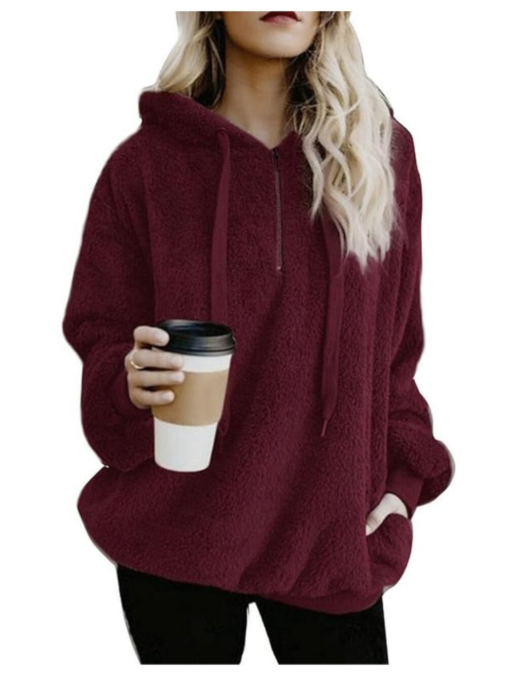 Fuzzy Fleece Hoodie Pullover Women Oversized Sherpa Sweatshirt